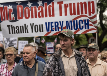 White South Africans supporting President Trump and South African and U.S. tech billionaire Elon Musk on Feb. 15, 2025