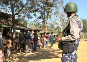 Security personnel stands guard outside a Rohingya village in Myanmar's restive Rakhine state. (AFP/File)