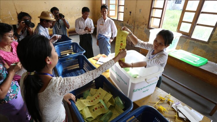File Photo - Returning officers count the ballots of parliamentary by-elections at a polling station of East Dagon township in Yangon, Myanmar on April 1, 2017