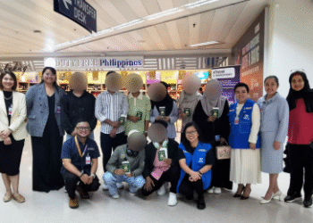 OFFERING PATHWAYS. Officials from the Department of Foreign Affairs welcome the latest batch of Rohingya refugees at Ninoy Aquino International Airport on Thursday (July 3, 2025). The eight will study in the Philippines under the Complementary Pathways program for Rohingya refugees. (Photo courtesy of DFA)
